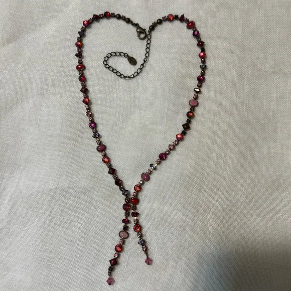 Vintage Sorrelli Pink Y Rhinestone Necklace - Picture 1 of 8